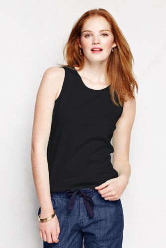 【ランズエンド LANDS' END】レディス・コットン・インターロック・タンクトップ／無地/XL/ブラック