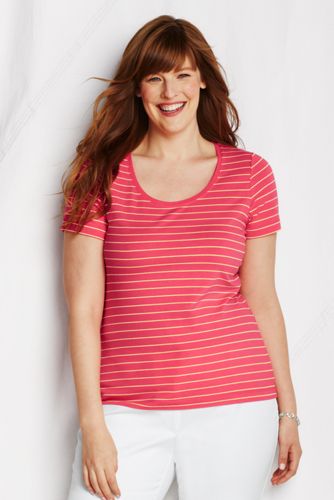 Women's Plus Short Sleeve Stripe Cotton-modal Scoop Neck Tee