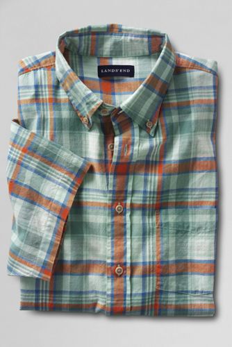 Men's Short Sleeve Spring Green Madras Shirt