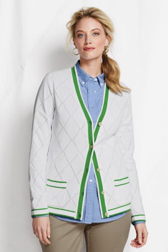 Women's Plus Cotton Pointelle Argyle Cardigan