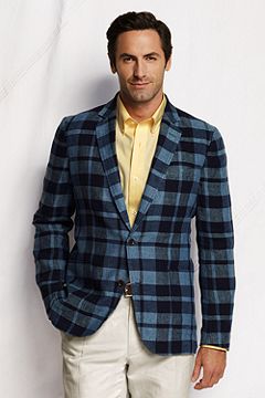 Linen Soft Tailored Jacket 431041: Indigo Check