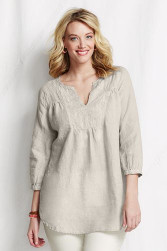 Women's Plus Size Yoke Front Linen Splitneck Tunic Top