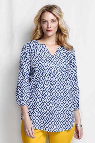 Women's Plus Size Pattern Yoke Front Splitneck Tunic Top