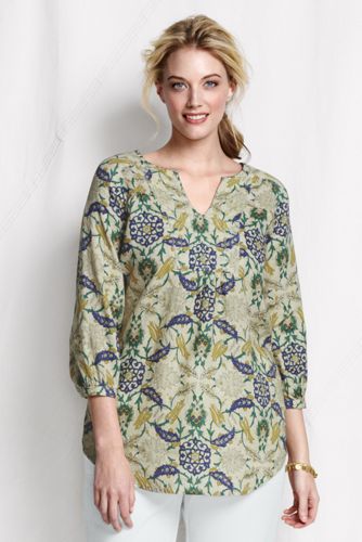 Women's Plus Size Pattern Yoke Front Splitneck Tunic Top
