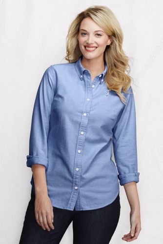 Women's Plus Size Supima Oxford Back Pleat Buttondown Tunic