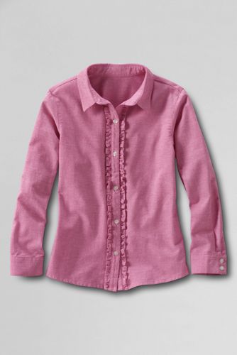 Girls' Long Sleeve Ruffle Placket Oxford Shirt