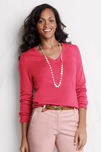 Women's Fine Gauge Supima Picot V-neck
