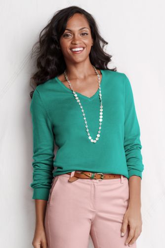 Women's Fine Gauge Supima Picot V-neck
