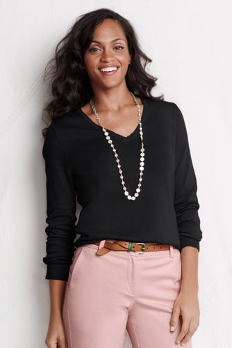 Women's Fine Gauge Supima Picot V-neck