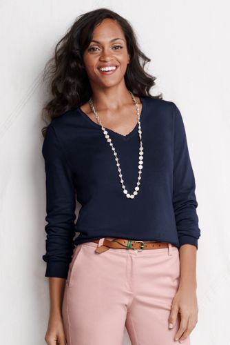 Women's Fine Gauge Supima Picot V-neck