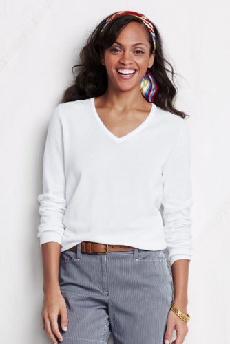 Women's Fine Gauge Supima Picot V-neck