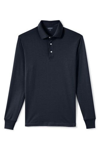【ランズエンド LANDS' END】メンズ・スーピマ・インターロック・ポロ/無地/長袖 ランズエンド