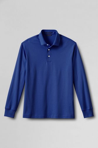 【ランズエンド LANDS' END】メンズ・スーピマ・インターロック・ポロ/無地/長袖 ランズエンド