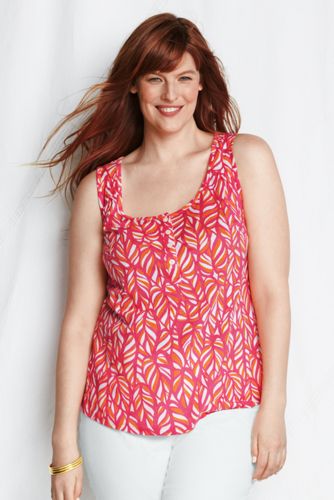 Women's Plus Size Lightweight Jersey Print Henley Tank Top