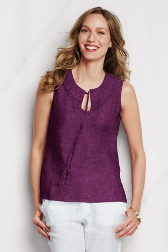 Women's Sleeveless Linen Tie-front Shell
