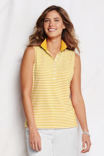 Women's Sleeveless Stripe Cotton Modal Pique Polo
