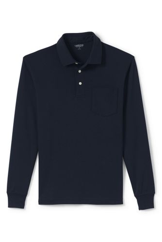 【ランズエンド LANDS' END】メンズ・スーピマ・インターロック・ポロ/無地/長袖/ポケット付き ランズエンド