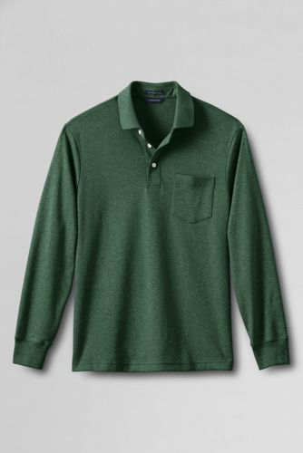 【ランズエンド LANDS' END】メンズ・スーピマ・インターロック・ポロ/無地/長袖/ポケット付き ランズエンド