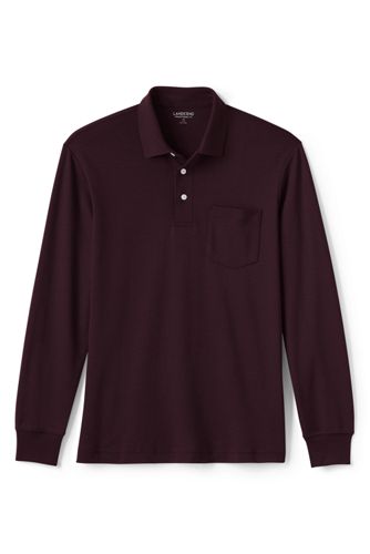 【ランズエンド LANDS' END】メンズ・スーピマ・インターロック・ポロ/無地/長袖/ポケット付き ランズエンド