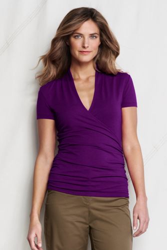 Women's Short Sleeve Lightweight Cotton Modal Crossover Top