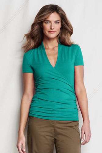 Women's Short Sleeve Lightweight Cotton Modal Crossover Top
