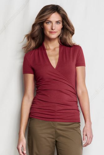 Women's Short Sleeve Lightweight Cotton Modal Crossover Top