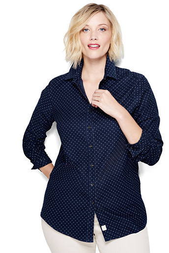 Women's Plus Size Corduroy Shirt - Celestial Blue Dots