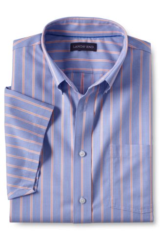 Men's Short Sleeve Traditional Fit No Iron Sportshirt - Blue Toile Stripe