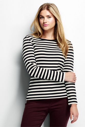 Women's Plus Size Shaped Crew Neck T Shirt - Black Stripe