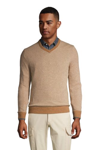 【送料無料】【ランズエンド LANDS' END】メンズ・ランズエンド・カシミヤ／Vネック／長袖/S/ベージュ