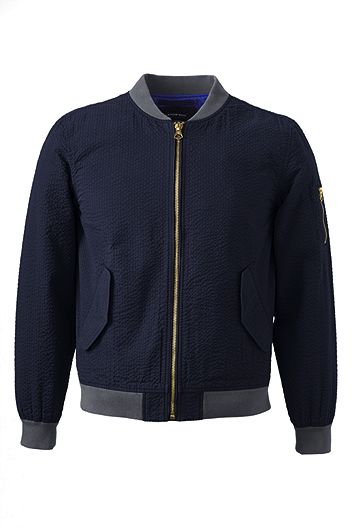 Tailored Seersucker Bomber Jacket 453226: Classic Navy Seersucker