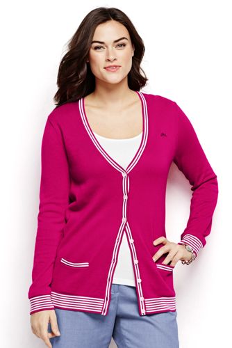 Women's Plus Size Cotton Tipped Cardigan Sweater - Vivid Peony