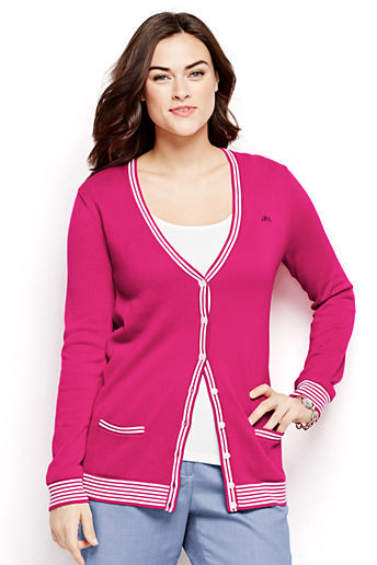 Women's Plus Size Cotton Tipped Cardigan Sweater - Vivid Peony
