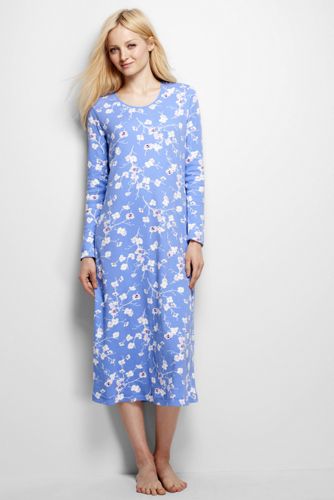 Women's Long Sleeve Midcalf Nightgown - Crisp Blue Floral