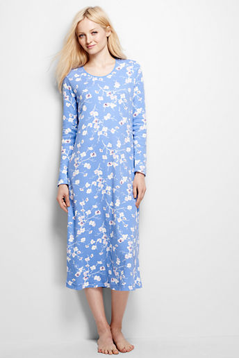 Women's Long Sleeve Midcalf Nightgown - Crisp Blue Floral