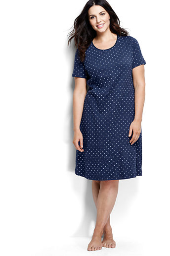 Women's Plus Size Short Sleeve Knee Nightgown - Patriot Blue Tiny Dots