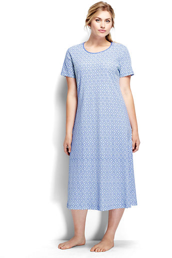 Women's Plus Size Short Sleeve Midcalf Nightgown - Medium French Blue Geo