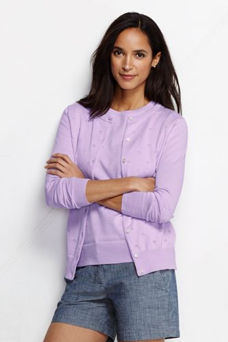 Women's Supima Pointelle Cardigan Sweater - Misty Lilac
