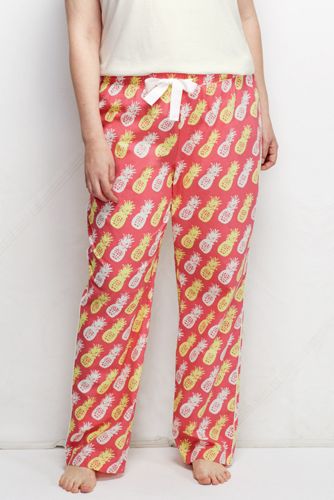 Women's Plus Size Printed Poplin Piped Sleep Pants - Wood Lily Pineapple