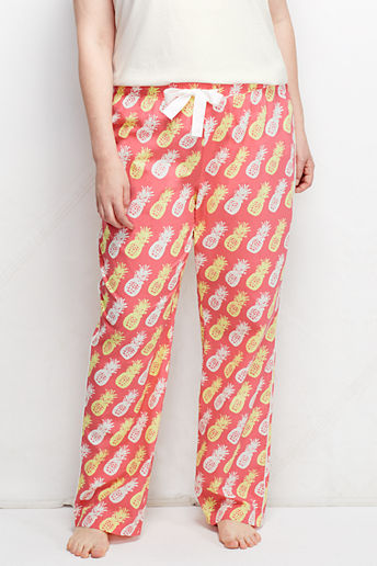 Women's Plus Size Printed Poplin Piped Sleep Pants - Wood Lily Pineapple