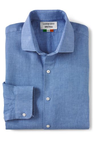 【ランズエンド LANDS' END】メンズ・ベアードマクナット・アイリッシュリネン・ハイカウント・ドレスシャツ/スプレッドカラー/アドバンスフィット/長袖 ランズエンド