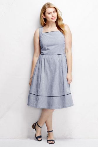Women's Plus Size Seersucker Sundress - Evening Sky Stripe