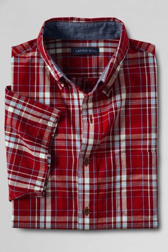 Men's Traditional Fit Short Sleeve Buttondown Madras Shirt - Dark Saffron Plaid