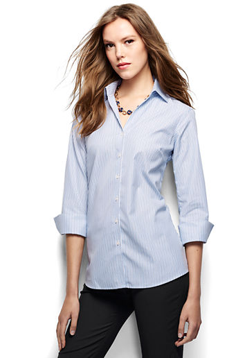 Women's Regular 3/4 Sleeve No Iron Pattern Broadcloth Shirt - True Blue Multi Stripe