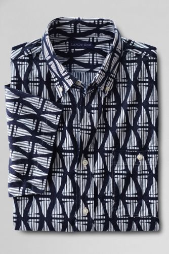 Men's Traditional Fit Short Sleeve Print Cotton Shirt - Classic Navy Sailboat