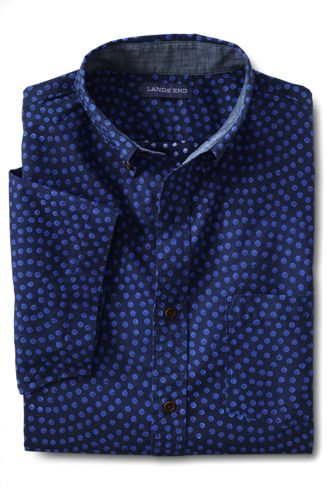 Men's Traditional Fit Short Sleeve Buttondown Print Madras Shirt - Blue Print