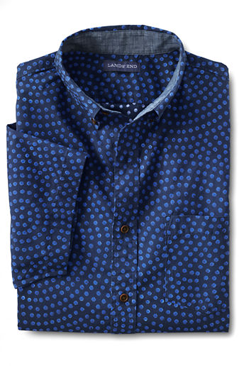 Men's Traditional Fit Short Sleeve Buttondown Print Madras Shirt - Blue Print