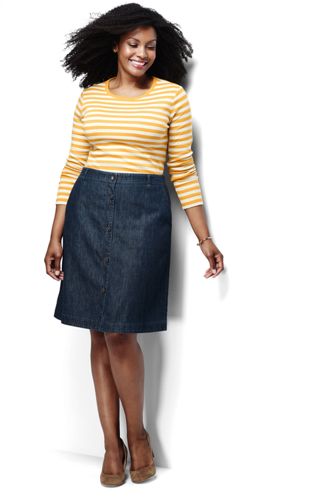 Women's Plus Size Denim A-line Skirt - Dark Denim Wash
