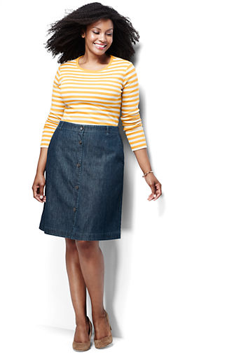 Women's Plus Size Denim A-line Skirt - Dark Denim Wash