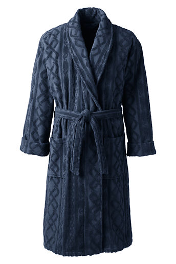 Men's Calf Length Turkish Terry Cable Robe - Classic Navy Cable